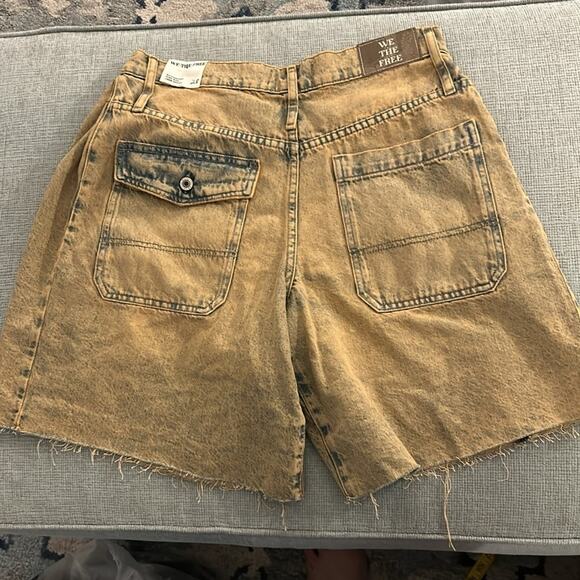 NWT Free People Boomerang hi rise long sandblast worn look denim shorts - Picture 8 of 13